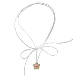 lxuebaix Elegante Blumen-Halskette mit Schleifenband für Damen, Dopamin-Blumen-Choker, Bohemian-Pullover-Kette, Schmuck, Statement-Kette von lxuebaix