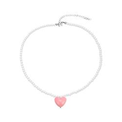 lxuebaix Elegante Imitationsperle-Korn-Halskette für Frauen, Herz-Anhänger, süße Choker-Halsketten, Hochzeit, Schmuck, Halskette von lxuebaix