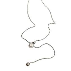 lxuebaix Elegante Schleife-Halskette, einfache Titan-Stahl-Imitationsperle, Schlüsselbeinkette, Temperament-Choker-Schmuck für Frauen und Teenager von lxuebaix