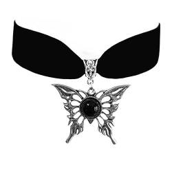 lxuebaix Gothic-Halskette mit Schmetterlings-Anhänger, schwarzes Seil, Halskette, Goth-Vintage-Schmuck, Geschenk für Frauen, modische Halskette, 1# von lxuebaix