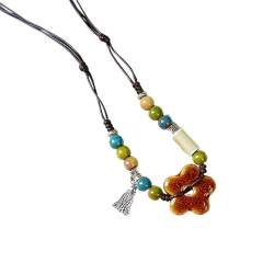 lxuebaix Halskette mit Schmetterlings-Anhänger im ethnischen Stil, Vintage-Stil, handgefertigt, geflochtene Keramik-Perlen-Pullover-Kette, verstellbarer Winterschmuck von lxuebaix