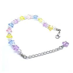 lxuebaix Harajuku Buntes Stern-Pentagramme-Acryl-Perlen-Armband für Frauen, Vintage-ästhetischer Charme, eleganter Armreif, Handgelenkkette von lxuebaix