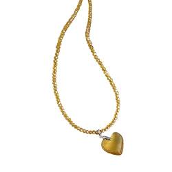lxuebaix Herz-Perlen-Halsketten, Herz-Choker, lange Kette, Liebes-Halsketten, Liebes-Chockers, Acryl-Material, Geschenk für Frauen, Freundinnen, Herz-Perlen-Anhänger-Halskette, Orange von lxuebaix