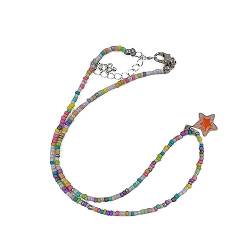 lxuebaix Koreanische mehrfarbige Stern-Anhänger-Halskette, böhmischer Halsschmuck, Ornament-Kragenkette, Perlen-Chokerkette für Mädchen von lxuebaix