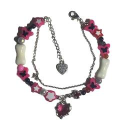 lxuebaix Modische Herz-Charm-Armbänder, Schmetterlings-Stern-Perlen-Armbänder, doppellagiges Armband, verstellbarer Armreif, Schmuck von lxuebaix