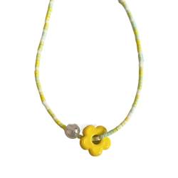 lxuebaix Modische Kristall-Blumen-Halskette, bunte Perlen-Halskette für Frauen, verstellbare Kette, Schmuck, leichtes Halsband von lxuebaix