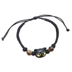 lxuebaix Niedliche Katzen-Perlen-Armbänder, Kristall-Katzen-Armband, Modeschmuck, geflochtenes Seil-Armband, stilvoller Schmuck für Frauen, Mädchen, Teenager von lxuebaix