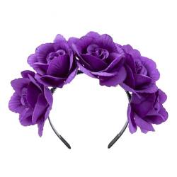 lxuebaix Realistisches Blumen-Stirnband, böhmische Krone, Kopfschmuck, bunte Rose, Blumen-Haarband, Damen, Hochzeit, Party, Bühnenzubehör von lxuebaix