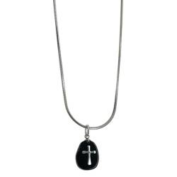 lxuebaix Schwarze Steinkreuz-Halskette, verstellbare Kettenlänge, Hip-Hop-Kreuz-Anhänger-Halskette für den täglichen Gebrauch, Schmuck, Gothic-Halsband von lxuebaix