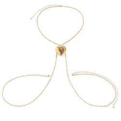 lxuebaix Sexy Herz-Anhänger Brusthalterung Kreuzgeschirr BH-Kette Party Körperschmuck Bikini Brust Körperkette für Frauen Mädchen Brusthalterung Kette Gold von lxuebaix