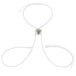 lxuebaix Sexy Herz-Anhänger Brusthalterung Kreuzgeschirr BH-Kette Party Körperschmuck Bikini Brust Körperkette für Frauen Mädchen Brusthalterung Kette Silber von lxuebaix