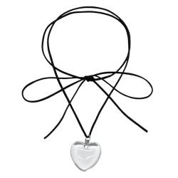 lxuebaix Stilvolle herzförmige Halskette, verstellbare Seilkragen-Halskette, süßer, cooler Seil-Krawatten-Chokerschmuck für Frauen, Mädchen, Party von lxuebaix