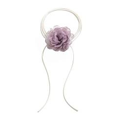 lxuebaix Übertriebene elegante große Rosenblüten-Schlüsselbeinkette, Blumen-Halsketten, verstellbarer Seil-Halsband, Y2K-Zubehör für Frauen, Blumen-Schlüsselbeinkette, Hellviolett von lxuebaix