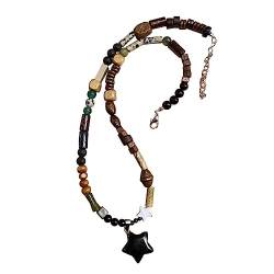 lxuebaix Vintage schwarzes Seil-Halsband, handgefertigt, Natursteinperlen, Stern-Anhänger-Halskette für Frauen, Pullover-Kette, ästhetischer Schmuck, Halskette 2# von lxuebaix