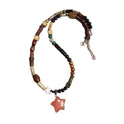 lxuebaix Vintage schwarzes Seil-Halsband, handgefertigt, Natursteinperlen, Stern-Anhänger-Halskette für Frauen, Pullover-Kette, ästhetischer Schmuck, Halskette 3# von lxuebaix