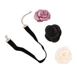 lxuebaix Weiche Stoff-Blumen-Halskette für Damen und Mädchen, niedliche Rosen-Halskette, modische Krawatte, trendiger Schmuck, Geschenk von lxuebaix