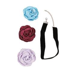 lxuebaix Weiche Stoff-Blumen-Halskette für Damen und Mädchen, niedliche Rosen-Halskette, modische Krawatte, trendiger Schmuck, Geschenk von lxuebaix