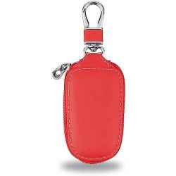 lylqmy Autoschlüssel Abdeckung,Auto Schlüsselanhänger Tasche Schutz aus,PU Leder Reißverschluss-Autoschlüssel für Herren Damen (Rot) von lylqmy