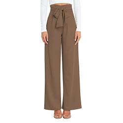 lyrlody Damen-Palazzo-Hose mit Weitem Bein, Schlichte Hose, Hohe Taille, Bequeme Damenhose, Elegante Arbeitshose für Den Arbeitsplatz(M-Khaki) von lyrlody