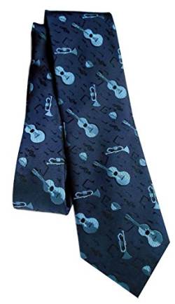 magdalena r. Seidenkrawatte Musik Gitarren Trompeten Drums Noten Violinschlüssel blau hellblau schwarz inkl. Geschenkhülle von magdalena r.