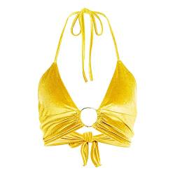 malianna Damen Neckholder Rückenfrei Camis Streetwear Club Patchwork Camisole, gelb, Klein von malianna