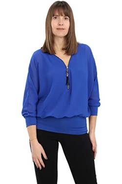 Malito Damen Bluse im Fledermaus Look | Tunika mit Zipper | Kurzarm Blusenshirt mit breitem Bund | Elegant - Shirt 6297 (Royalblau) von malito more than fashion