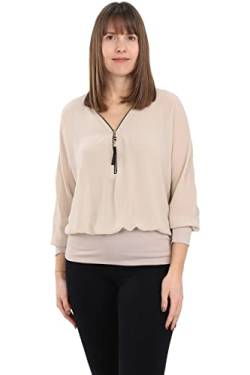 Malito Damen Bluse im Fledermaus Look | Tunika mit Zipper | Kurzarm Blusenshirt mit breitem Bund | Elegant - Shirt 6297 (beige) von malito more than fashion