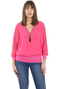 Malito Damen Bluse im Fledermaus Look | Tunika mit Zipper | Kurzarm Blusenshirt mit breitem Bund | Elegant - Shirt 6297 (pink) von malito more than fashion