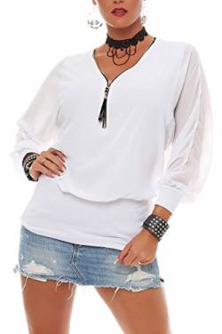 Malito Damen Bluse im Fledermaus Look | Tunika mit Zipper | Kurzarm Blusenshirt mit breitem Bund | Elegant - Shirt 6297 (weiß) von malito more than fashion