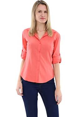 Malito Damen Bluse klassisch | Tunika mit ¾ Armen | Blusenshirt auch Langarm tragbar | Elegant - Shirt 8030 (Coral, L) von malito more than fashion