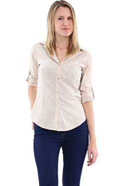 Malito Damen Bluse klassisch | Tunika mit ¾ Armen | Blusenshirt auch Langarm tragbar | Elegant - Shirt 8030 (beige, L) von malito more than fashion