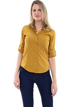 Malito Damen Bluse klassisch | Tunika mit ¾ Armen | Blusenshirt auch Langarm tragbar | Elegant - Shirt 8030 (dunkelgelb, L) von malito more than fashion