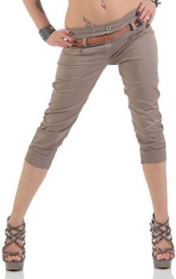 Malito Damen Capri Hose mit Gürtel | Chino Hose mit Stretch | lässige Stoffhose | Skinny - elegant 5398 (Fango, XL) von malito more than fashion