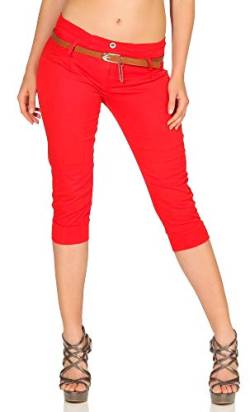 Malito Damen Capri Hose mit Gürtel | Chino Hose mit Stretch | lässige Stoffhose | Skinny - elegant 5398 (L, rot) von malito more than fashion