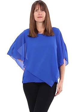 Malito - Damen Chiffonbluse - kaschierendes Fledermaus Shirt - asymmetrische Tunika mit lockerer Passform - blickdichte Bluse im Poncho Style 10732 (34-44 | blau) von malito more than fashion