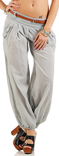 Malito Damen Chino Hose in Uni Farben | Freizeithose mit Gürtel | Sommerhose für den Strand | Haremshose - Pumphose 6017 (hellgrau, M) von malito more than fashion