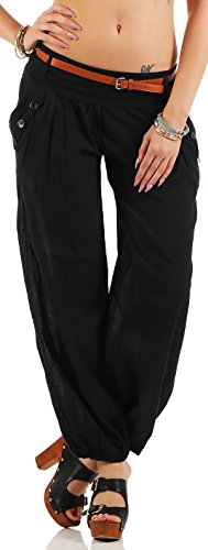 Malito Damen Chino Hose in Uni Farben | Freizeithose mit Gürtel | Sommerhose für den Strand | Haremshose - Pumphose 6017 (schwarz, S) von malito more than fashion