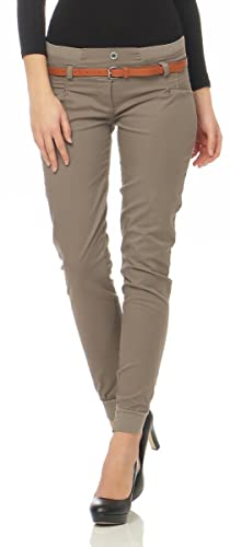 Malito Damen Chino Hose inkl. Gürtel | Stoffhose mit Stretch | lässige Freizeithose | Skinny - elegant 5396 (Fango, L) von malito more than fashion