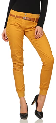 Malito Damen Chino Hose inkl. Gürtel | Stoffhose mit Stretch | lässige Freizeithose | Skinny - elegant 5396 (M, dunkelgelb) von malito more than fashion