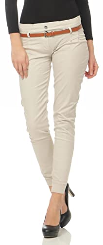 Malito Damen Chino Hose inkl. Gürtel | Stoffhose mit Stretch | lässige Freizeithose | Skinny - elegant 5396 (beige, L) von malito more than fashion