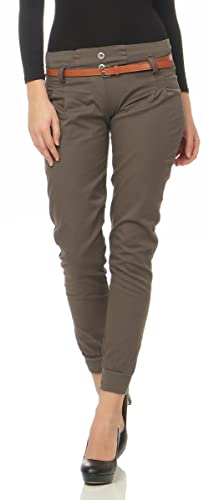 Malito Damen Chino Hose inkl. Gürtel | Stoffhose mit Stretch | lässige Freizeithose | Skinny - elegant 5396 (braun, S) von malito more than fashion