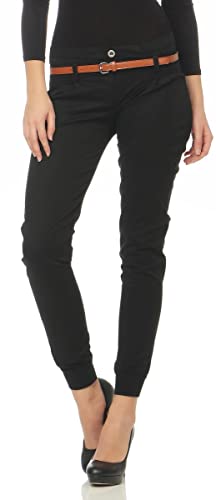 Malito Damen Chino Hose inkl. Gürtel | Stoffhose mit Stretch | lässige Freizeithose | Skinny - elegant 5396 (schwarz, L) von malito more than fashion