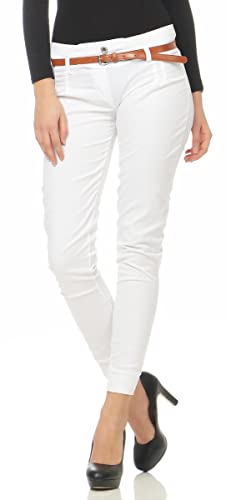 Malito Damen Chino Hose inkl. Gürtel | Stoffhose mit Stretch | lässige Freizeithose | Skinny - elegant 5396 (weiß, L) von malito more than fashion