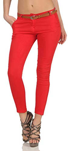 Malito Damen Chinohose mit Gürtel | Stretch Caprihose | schicke Freizeithose | Skinny - Slimfit - elegant 5388 (XXL, rot) von malito more than fashion