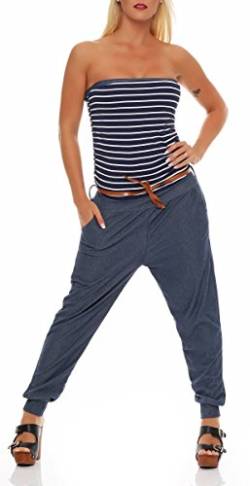 Malito Damen Einteiler im Marine Design | Overall mit Gürtel | Jumpsuit im Jeans Look | Romper - Playsuit - Bandeau 9650 (dunkelblau) von malito more than fashion