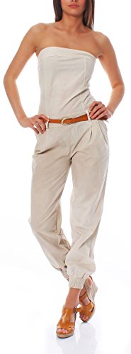 Malito Damen Einteiler in Uni Farben | Overall mit Gürtel | Langer Jumpsuit - Romper - Hosenanzug 1585 (beige, XL) von malito more than fashion