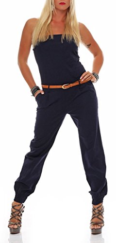 Malito Damen Einteiler in Uni Farben | Overall mit Gürtel | Langer Jumpsuit - Romper - Hosenanzug 1585 (dunkelblau, L) von malito more than fashion