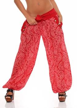 Malito – Damen Haremshose Orient Print aus Baumwolle – Leichte Stoffhose mit elastischem Bund – Bequeme Hippie Hose für Strand & Alltag – Aladinhose für Frauen 3488 (Rot) von malito more than fashion