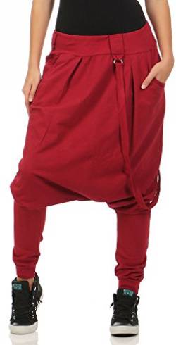 Malito Damen Haremshose mit tiefem Schritt | Jogginghose in Unifarben | Baggy zum Tanzen | Sweatpants - Aladinhose 91086 (Bordeaux) von malito more than fashion