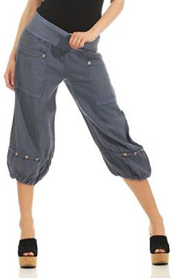 Malito Damen Hose aus Leinen | Stoffhose in Uni Farben | Freizeithose für den Strand | Chino - Capri Hose 1575 (Jeansblau, M) von malito more than fashion